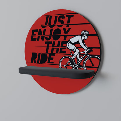 ENJOY THE RIDE Round Art Shelf In Black Finish