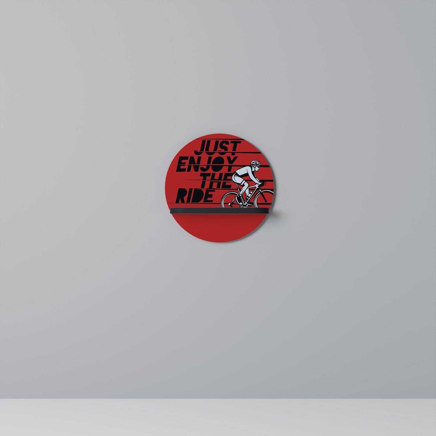 ENJOY THE RIDE Round Art Shelf In Black Finish