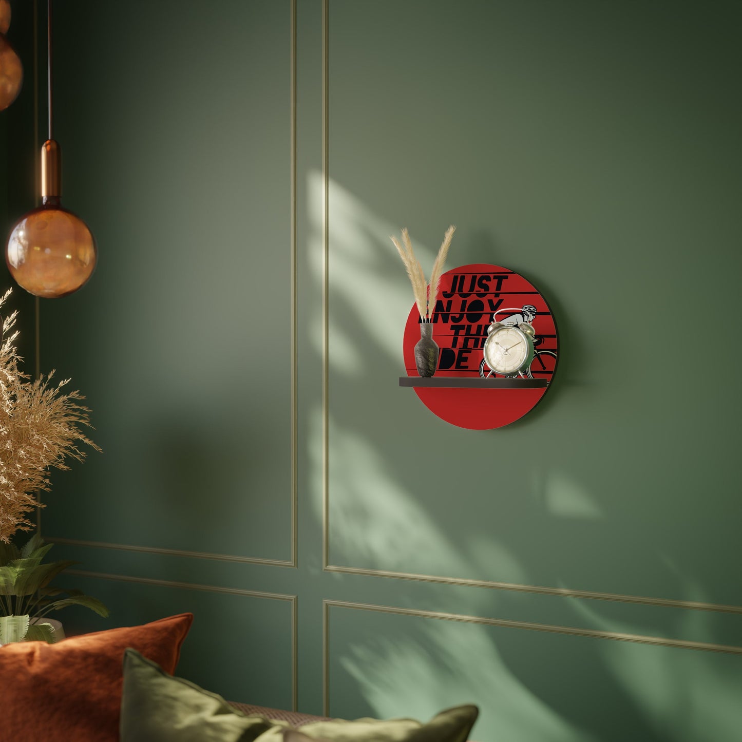 ENJOY THE RIDE Round Art Shelf In Black Finish