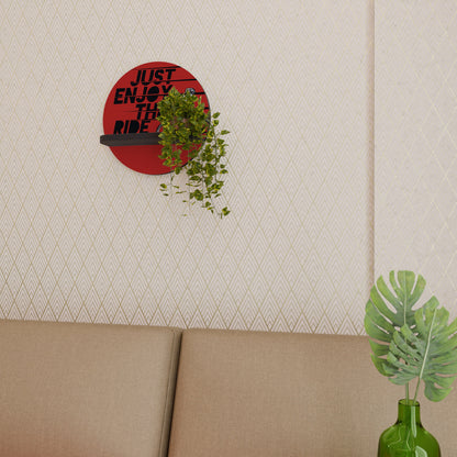 ENJOY THE RIDE Round Art Shelf In Black Finish