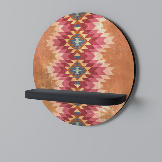 INDIAN FOLK Round Art Shelf In Black Finish