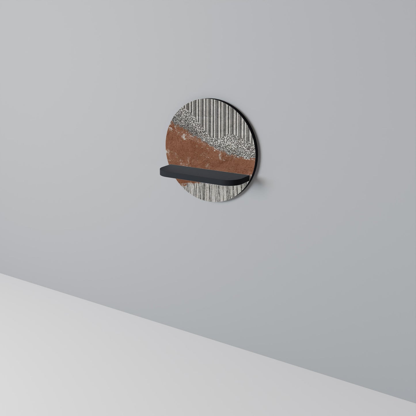 STRIPED TERRAIN Round Art Shelf In Black Finish