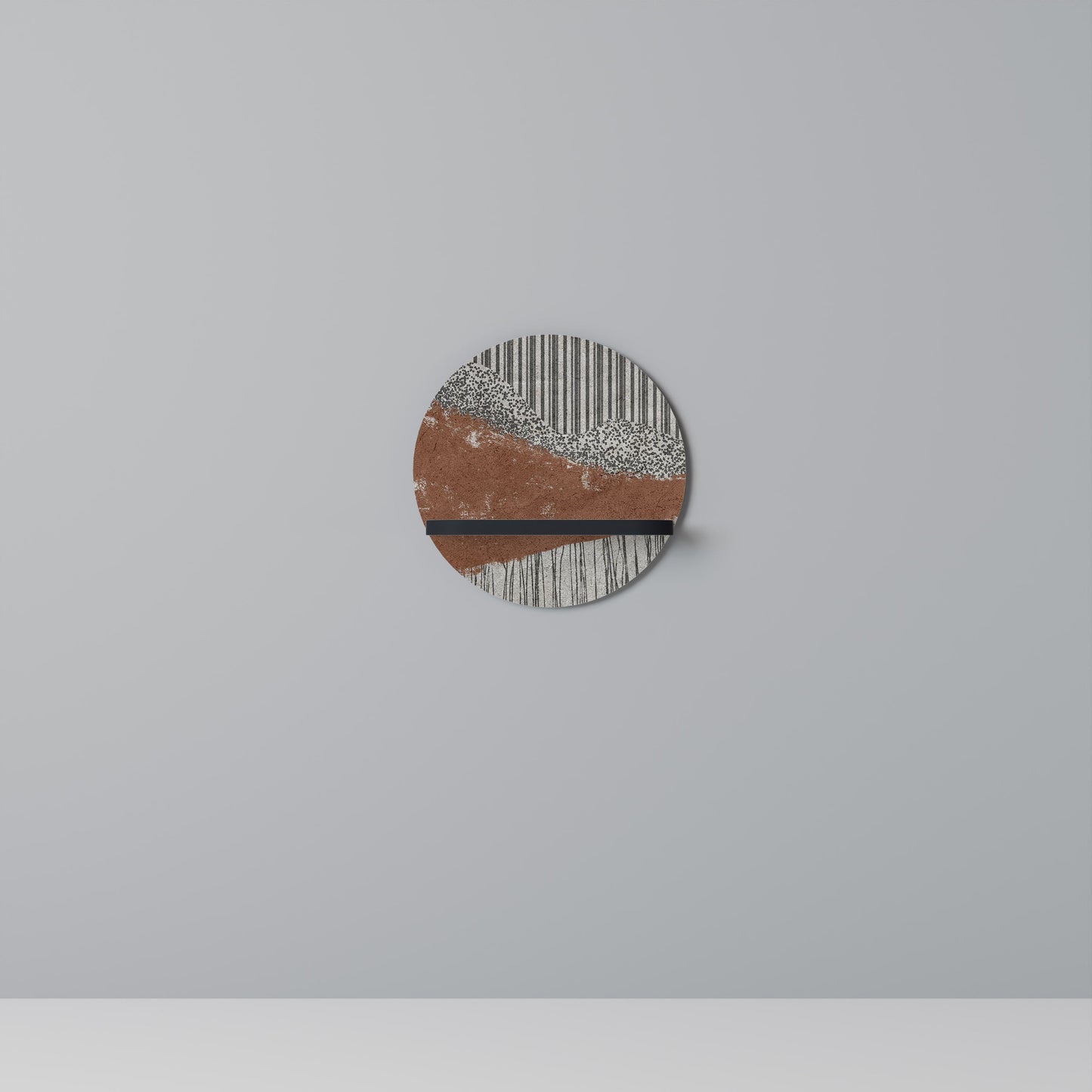 STRIPED TERRAIN Round Art Shelf In Black Finish