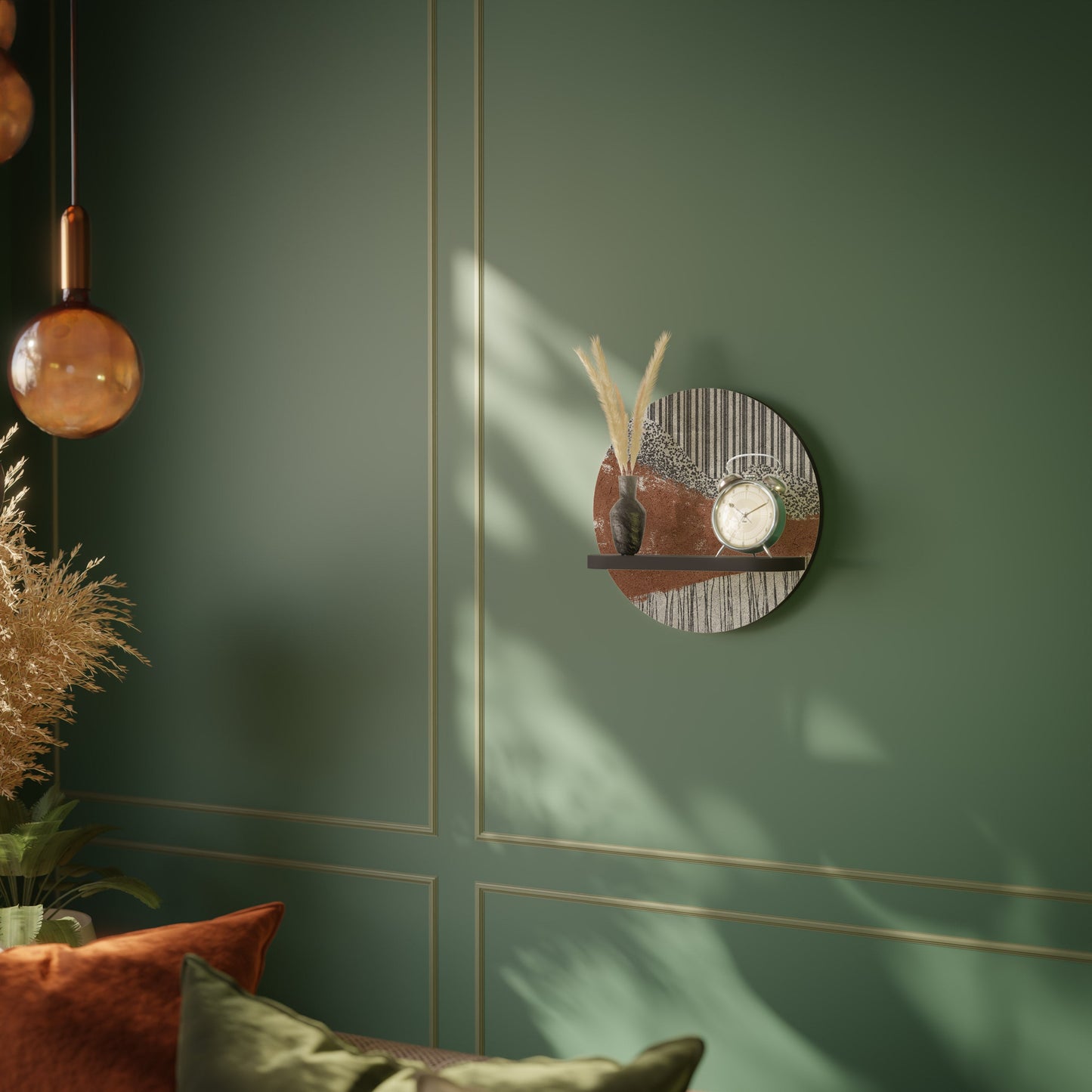 STRIPED TERRAIN Round Art Shelf In Black Finish