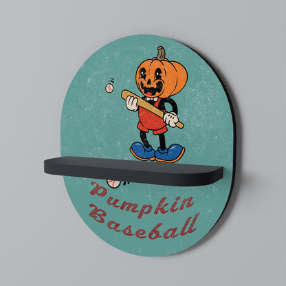 PUMPKIN BASEBALL Oval Art Shelf In Black Finish