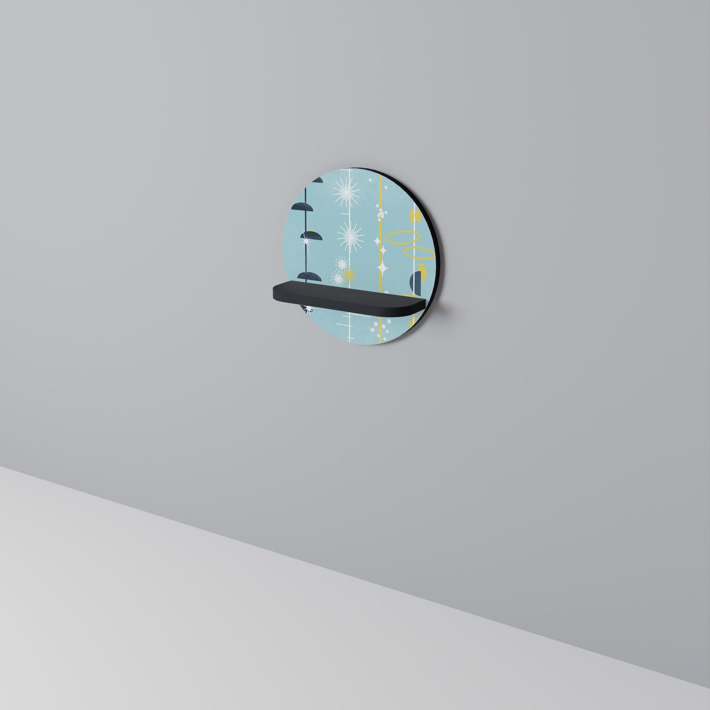 PATHS TO HAPPINESS Round Art Shelf In Black Finish