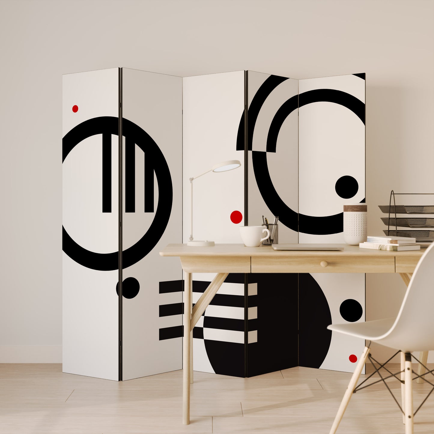 BLACK AND WHITE COMBINATION Decorative 5-Panel Room Divider