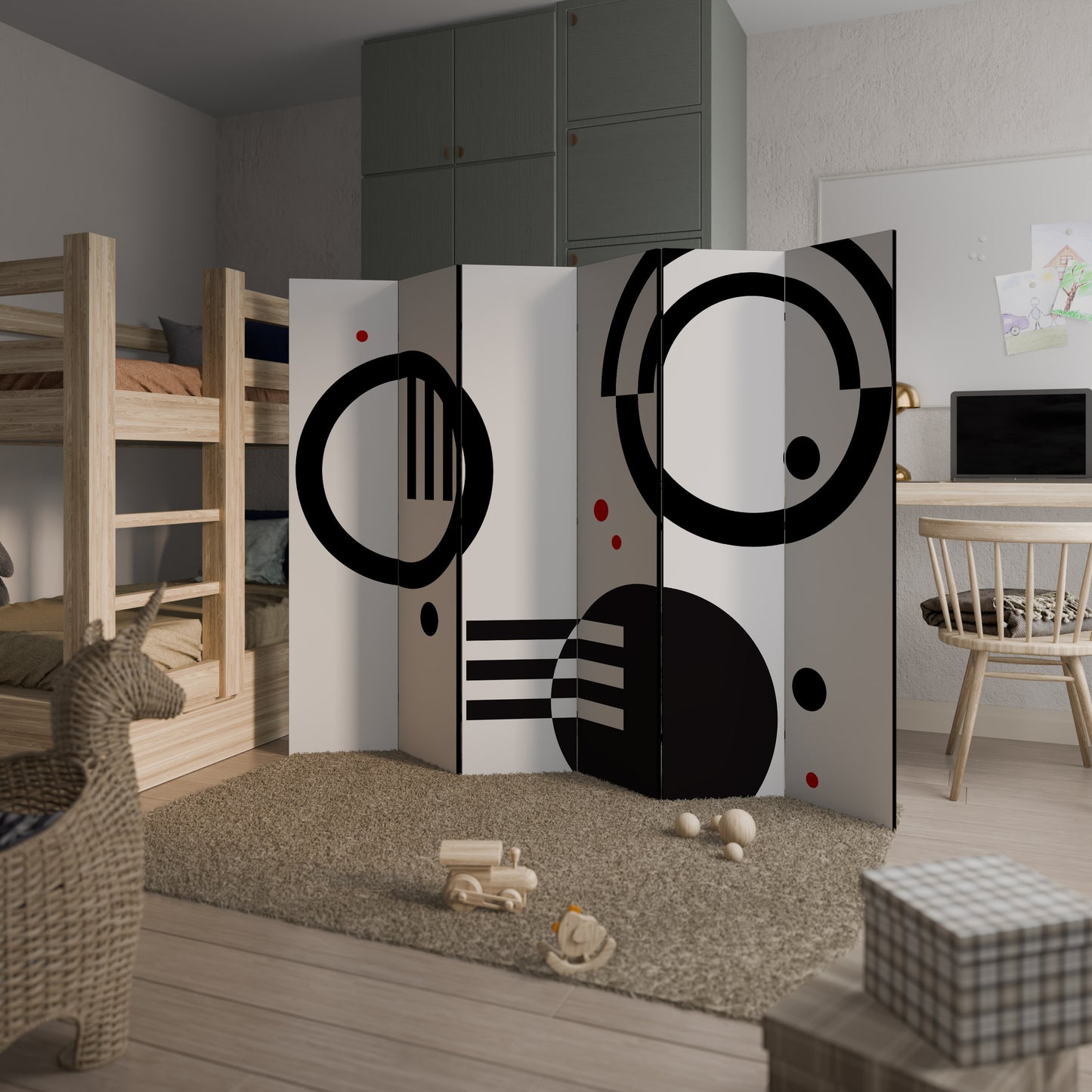 COMBINAZIONE BIANCO E NERO Divisorio decorativo per ambienti a 6 pannelli