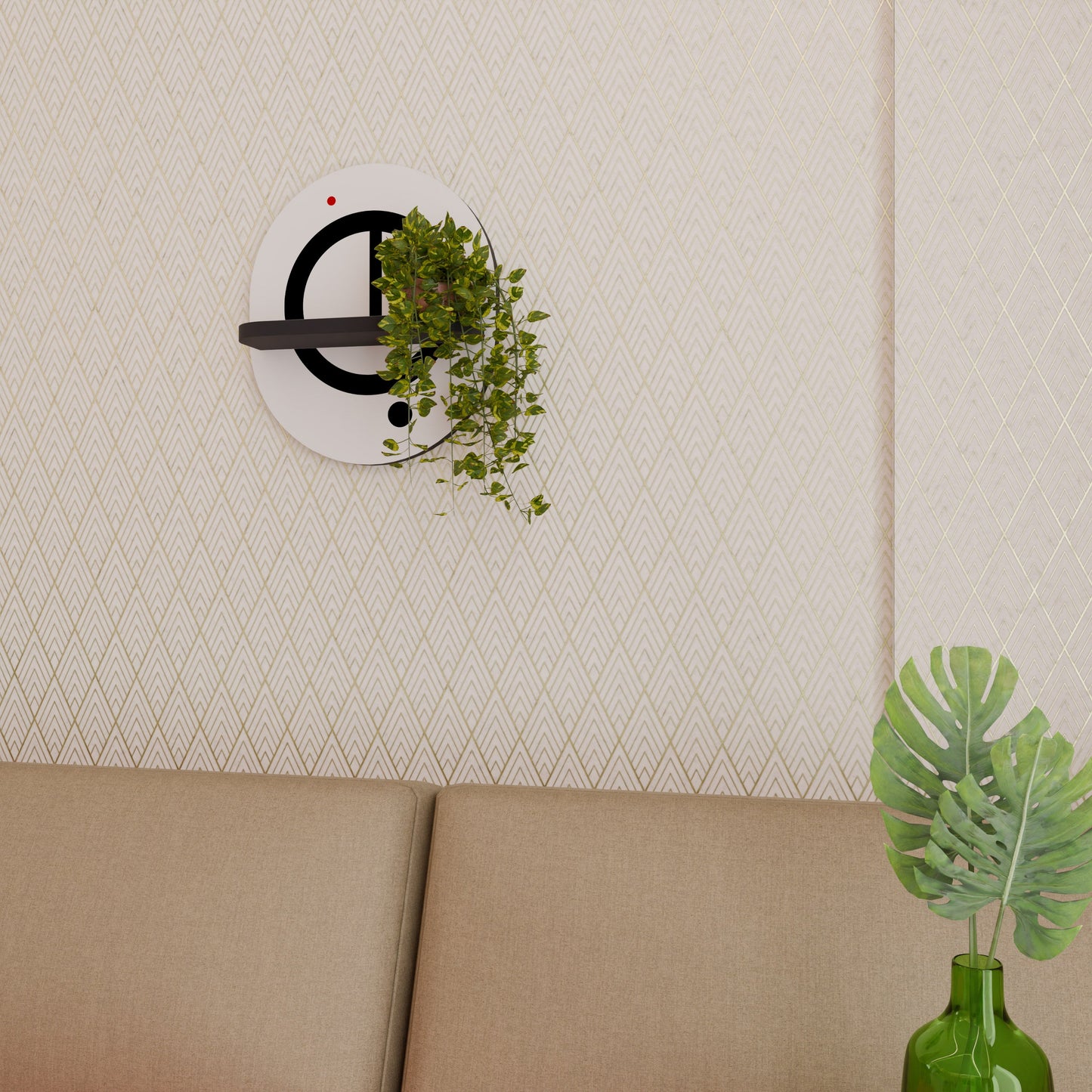 MINIMAL DOTS Oval Art Shelf In Black Finish