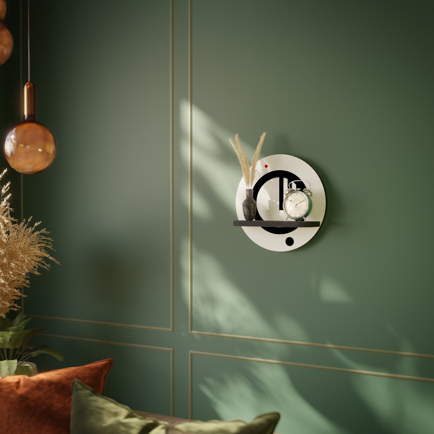 MINIMAL DOTS Round Art Shelf In Black Finish