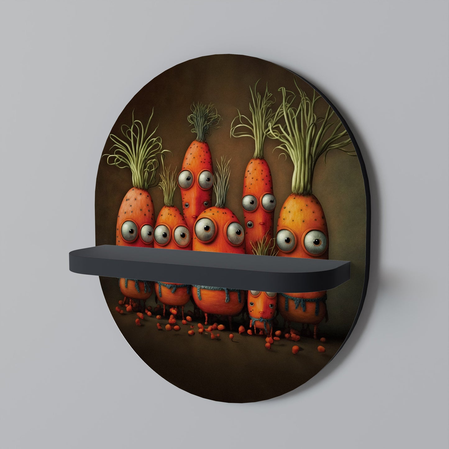 CUTE OR SCARY Oval Art Shelf In Black Finish