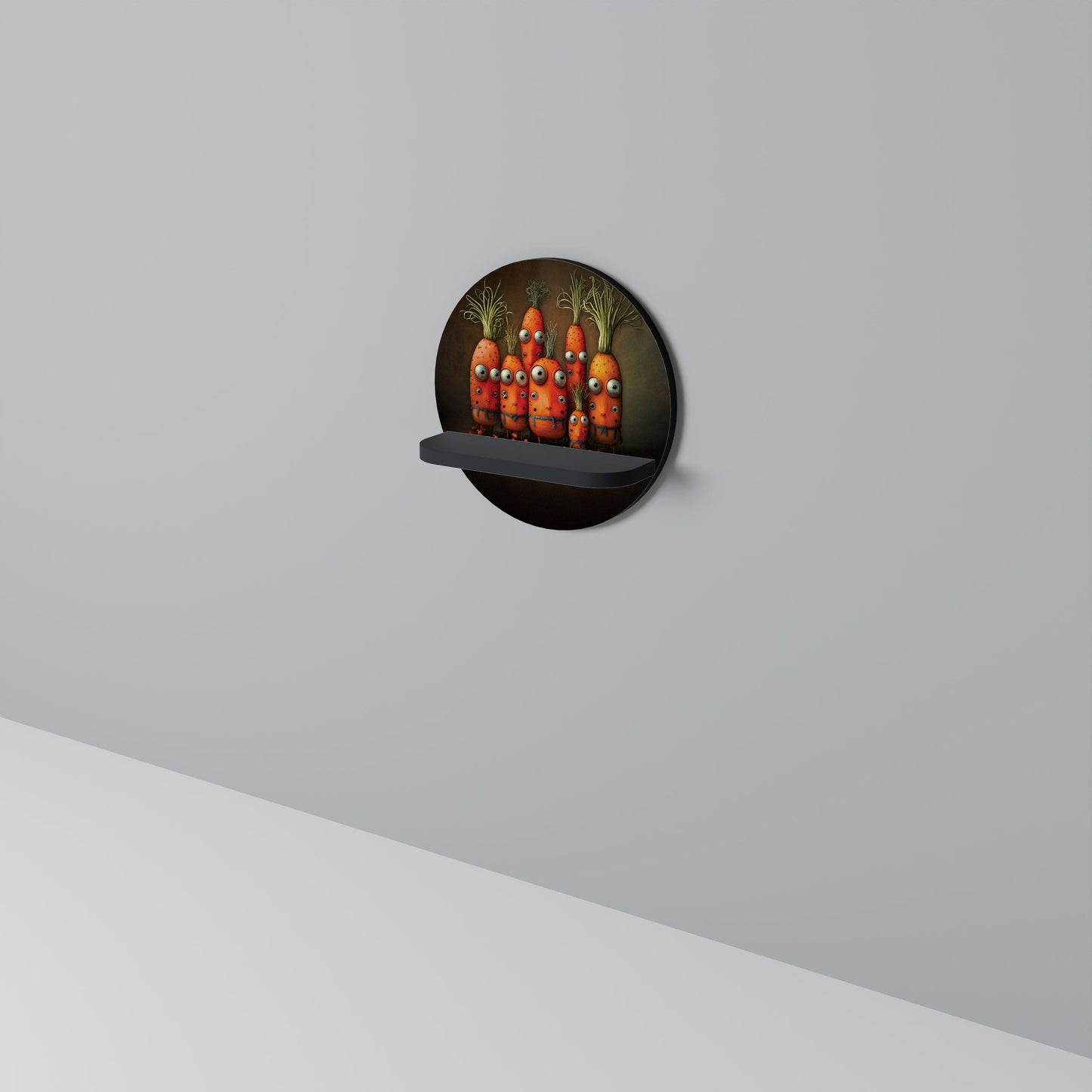 CUTE OR SCARY Round Art Shelf In Black Finish