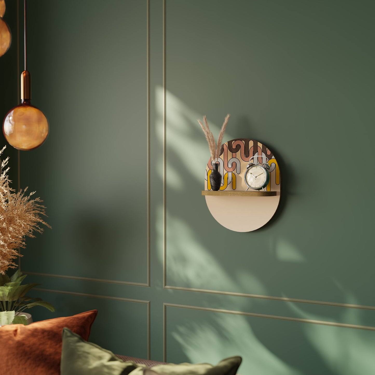 COLORFUL STRINGS Oval Art Shelf In Oak Effect