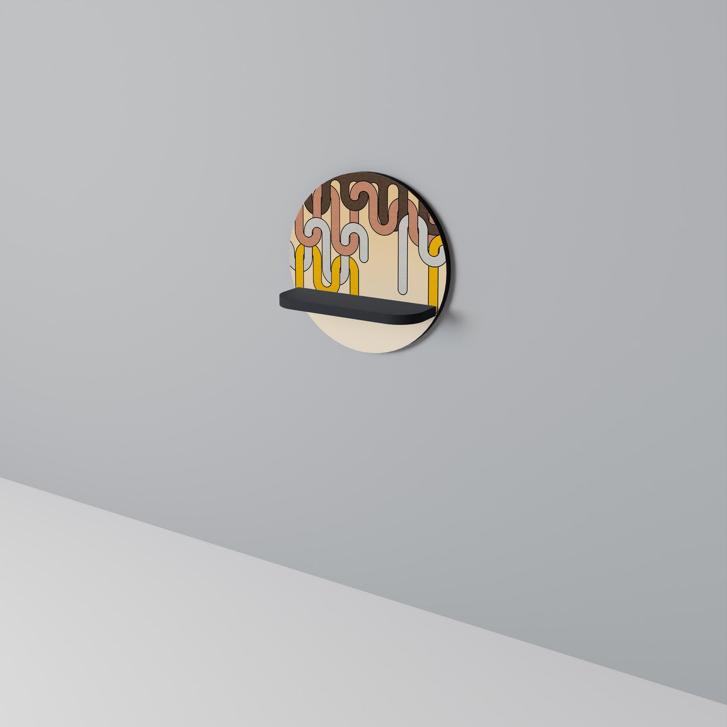 COLORFUL STRINGS Round Art Shelf In Black Finish