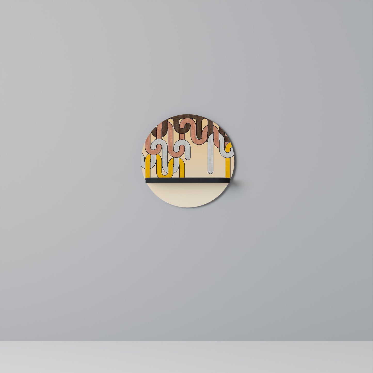 COLORFUL STRINGS Round Art Shelf In Black Finish