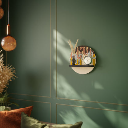 COLORFUL STRINGS Round Art Shelf In Black Finish