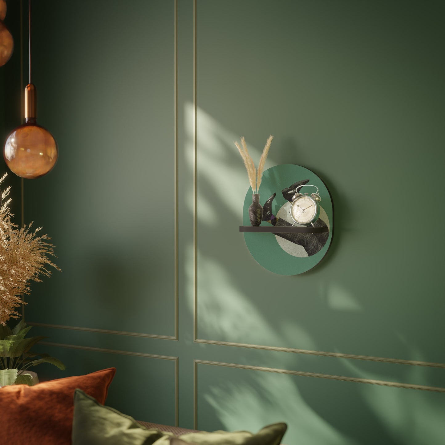 FALL OF MAN Oval Art Shelf In Black Finish