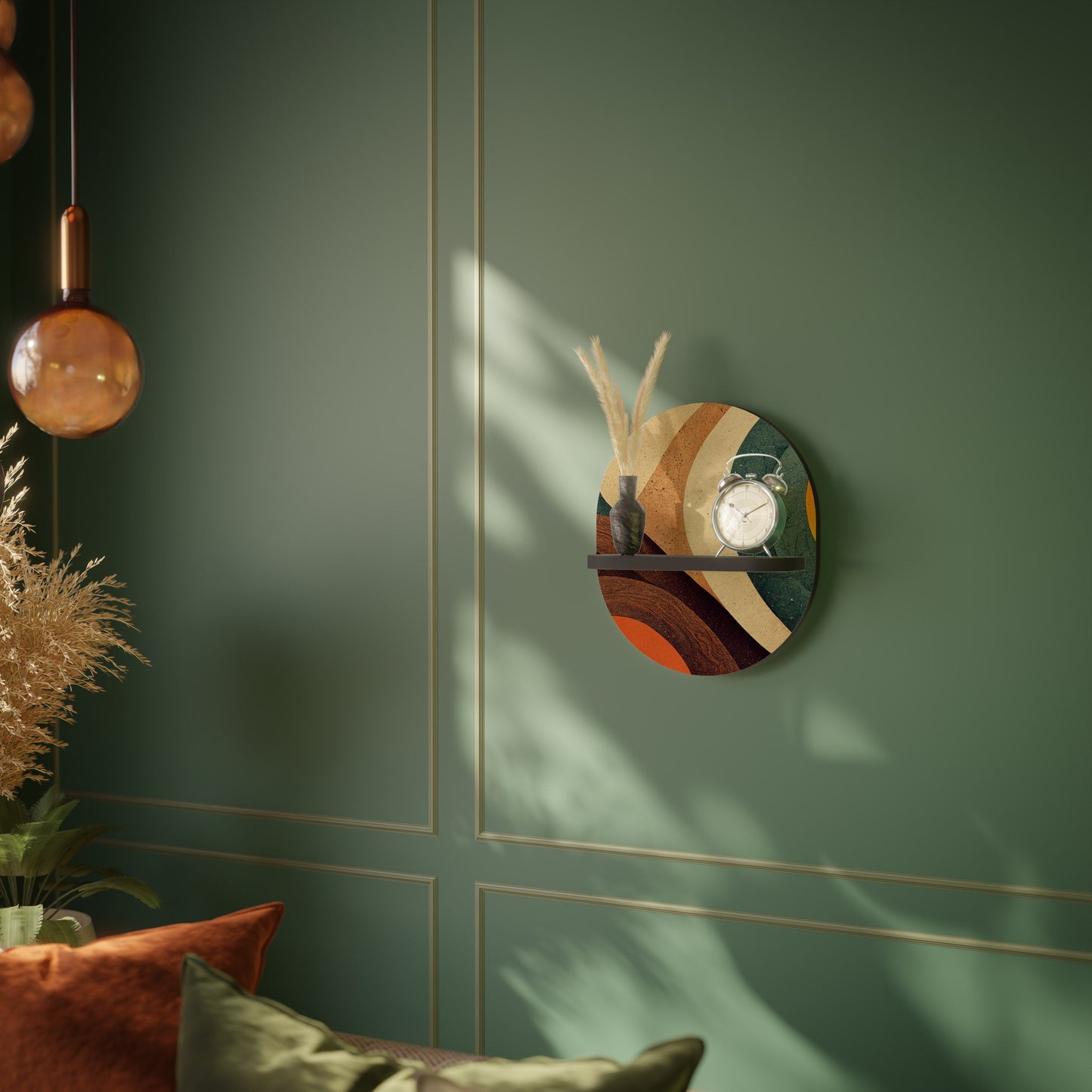 COLORFUL STRANDS Oval Art Shelf In Black Finish