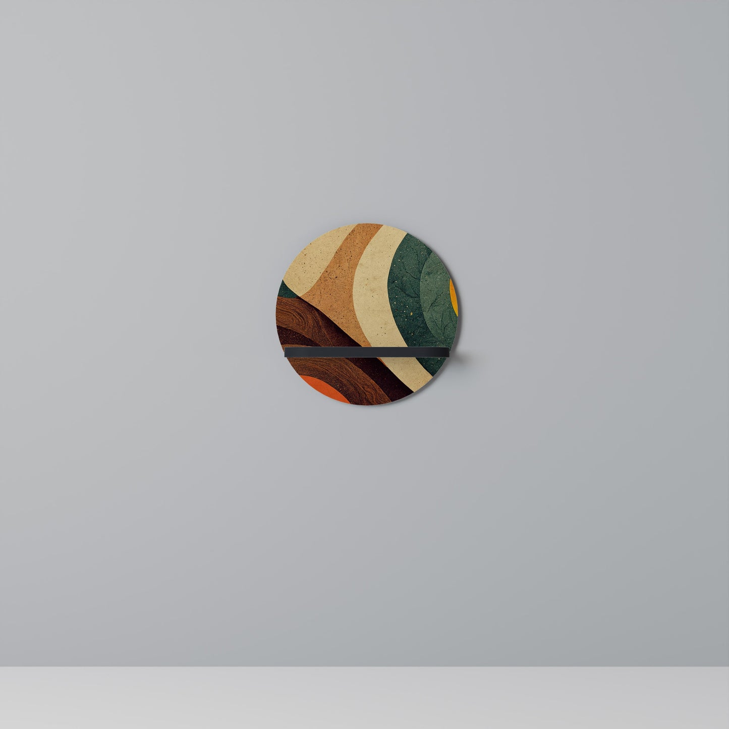 COLORFUL STRANDS Round Art Shelf In Black Finish