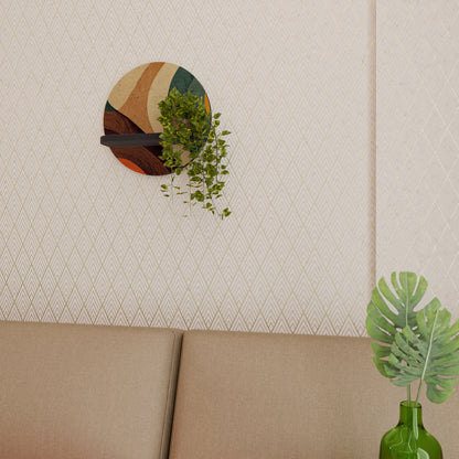 COLORFUL STRANDS Round Art Shelf In Black Finish