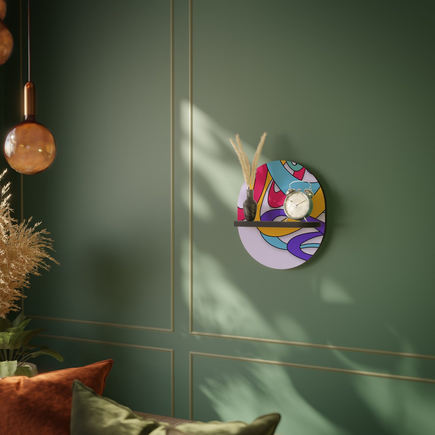 COLOR STREAM Oval Art Shelf In Black Finish