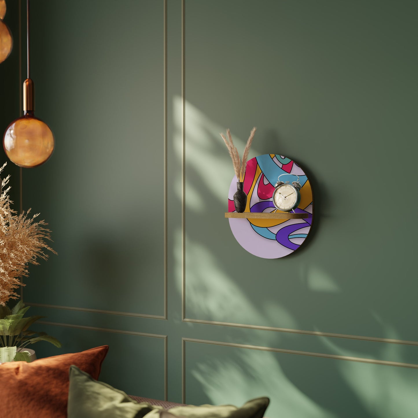 COLOR STREAM Oval Art Shelf In Oak Effect