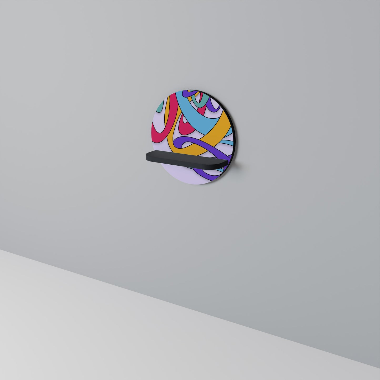 COLOR STREAM Round Art Shelf In Black Finish