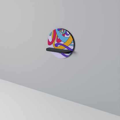 COLOR STREAM Round Art Shelf In Black Finish