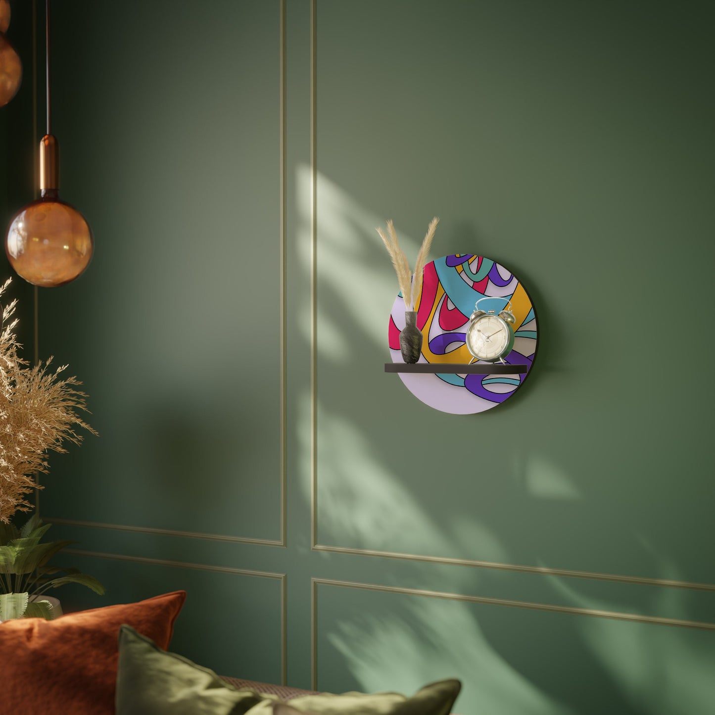 COLOR STREAM Round Art Shelf In Black Finish