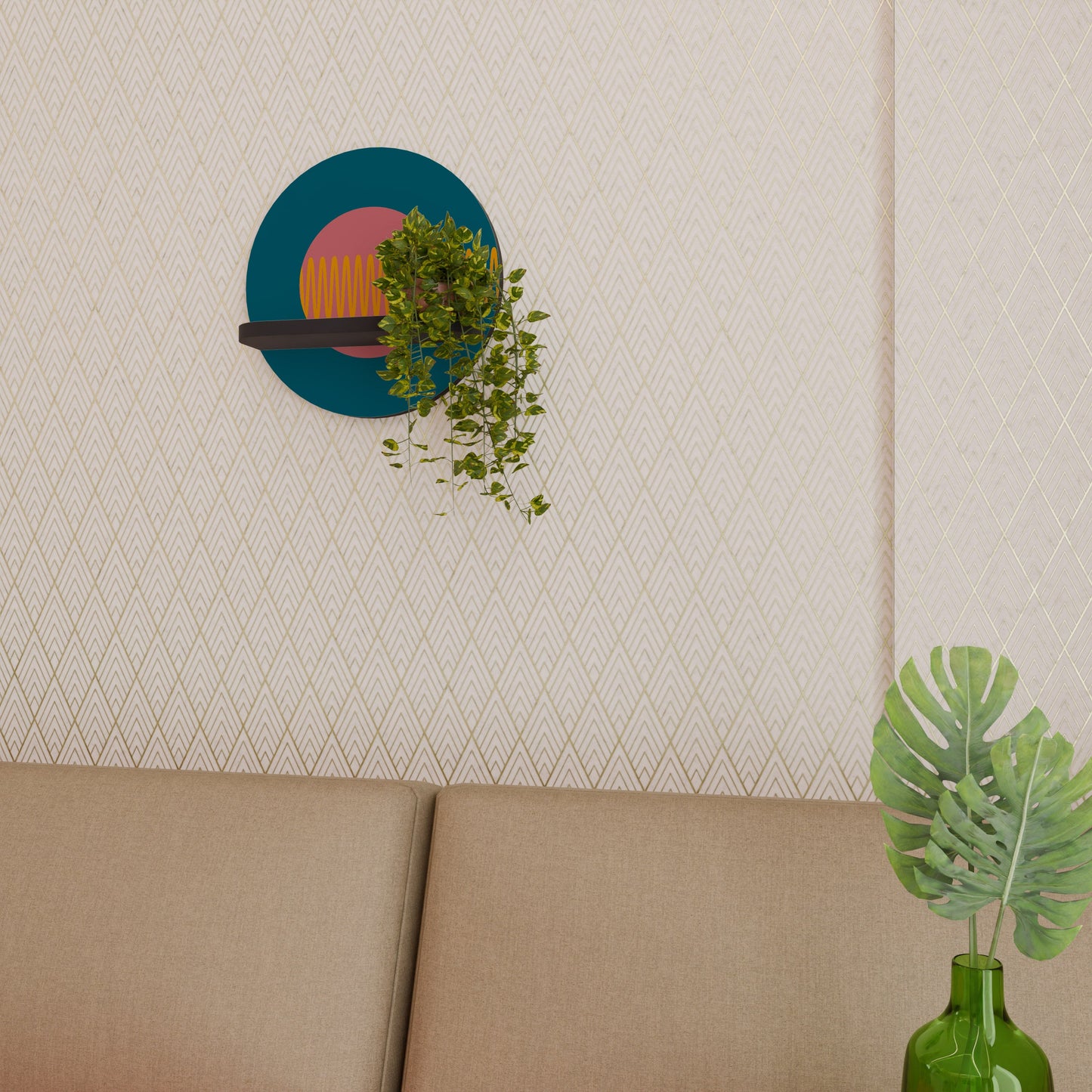 SOUND SOURCE Round Art Shelf In Black Finish