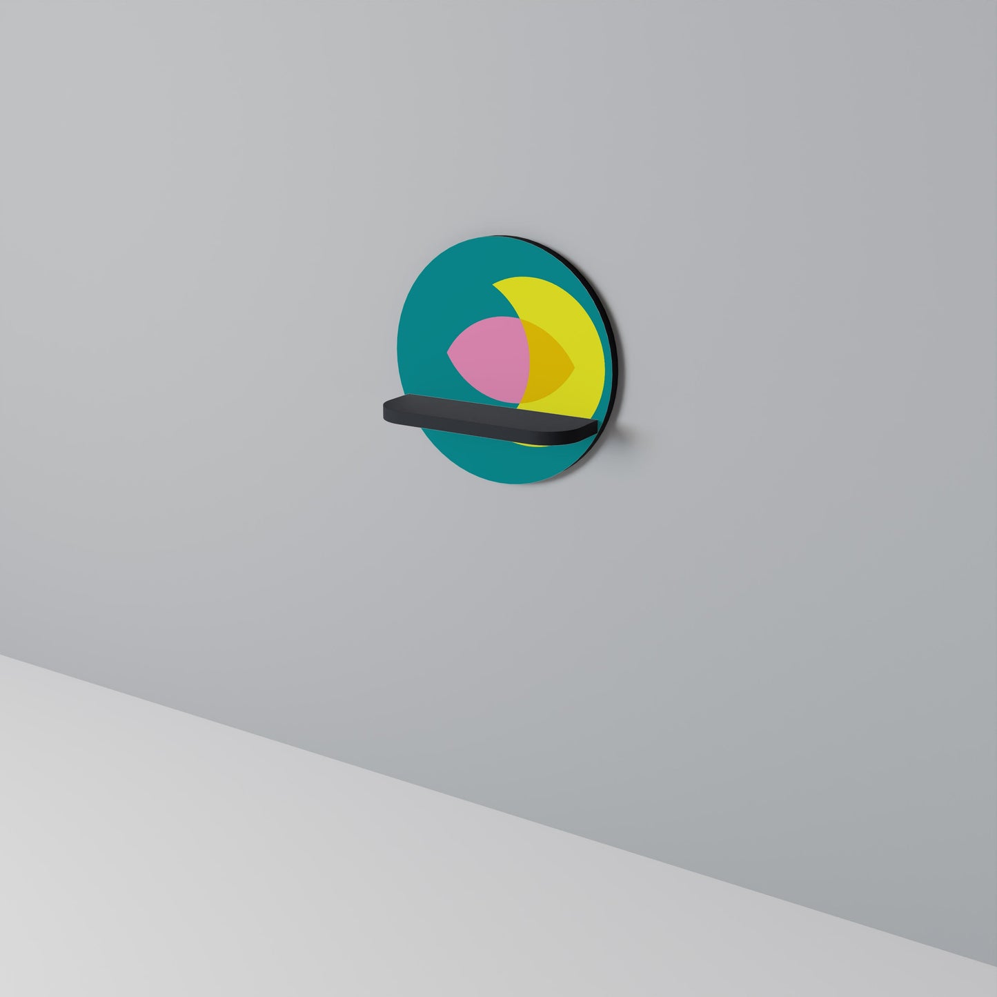 SPIRITUAL SUPPORT Round Art Shelf In Black Finish