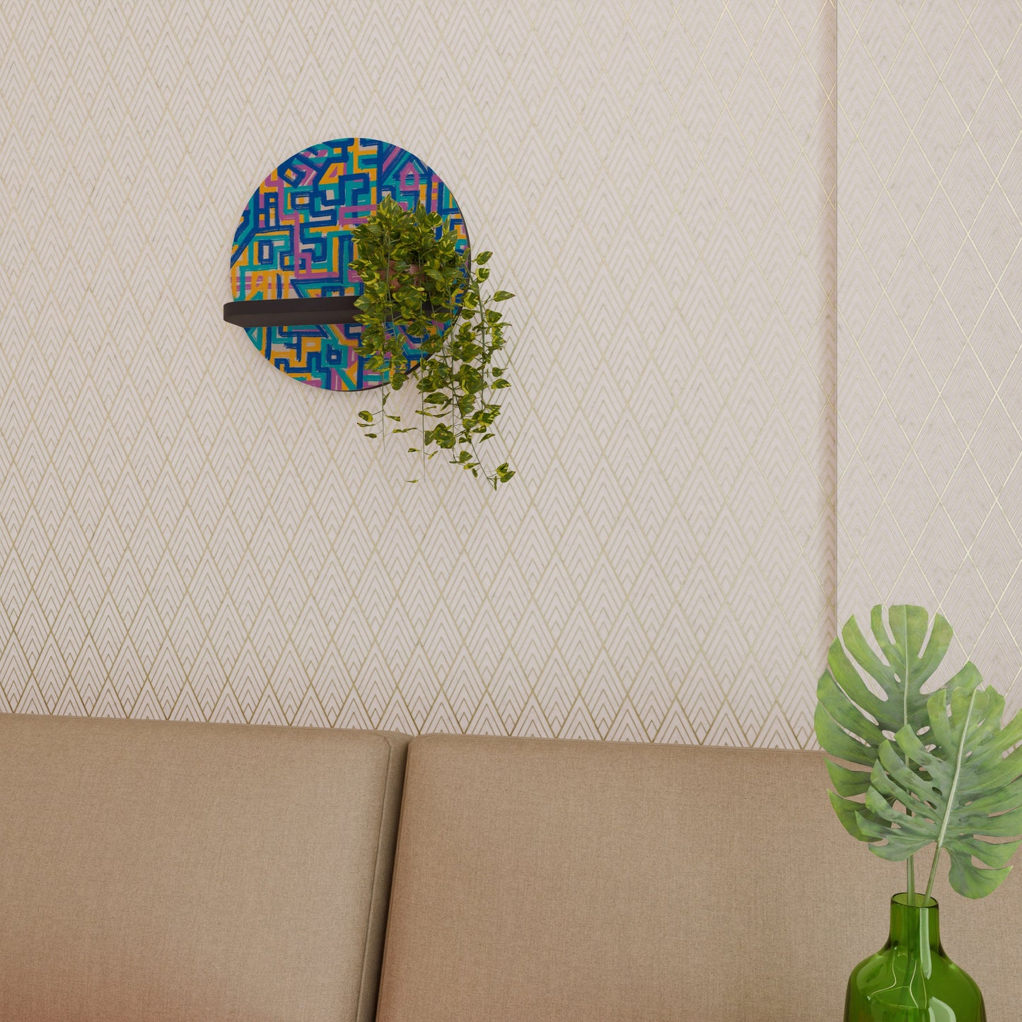 MEMORIES MAP Mensola Rotonda Decorativa con Finitura Nera