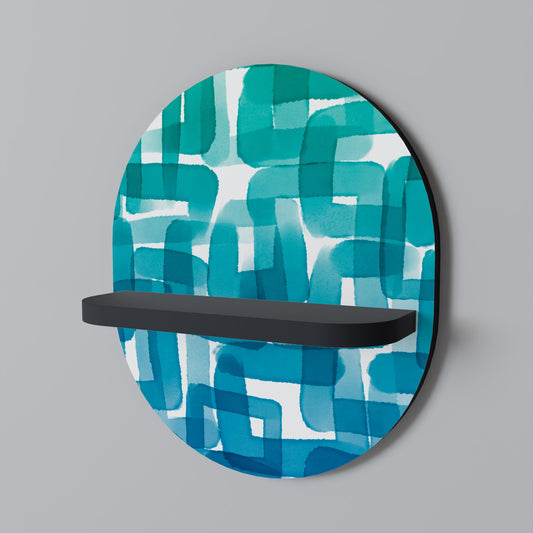 TURQUOISE RECTANGLES Oval Art Shelf In Black Finish