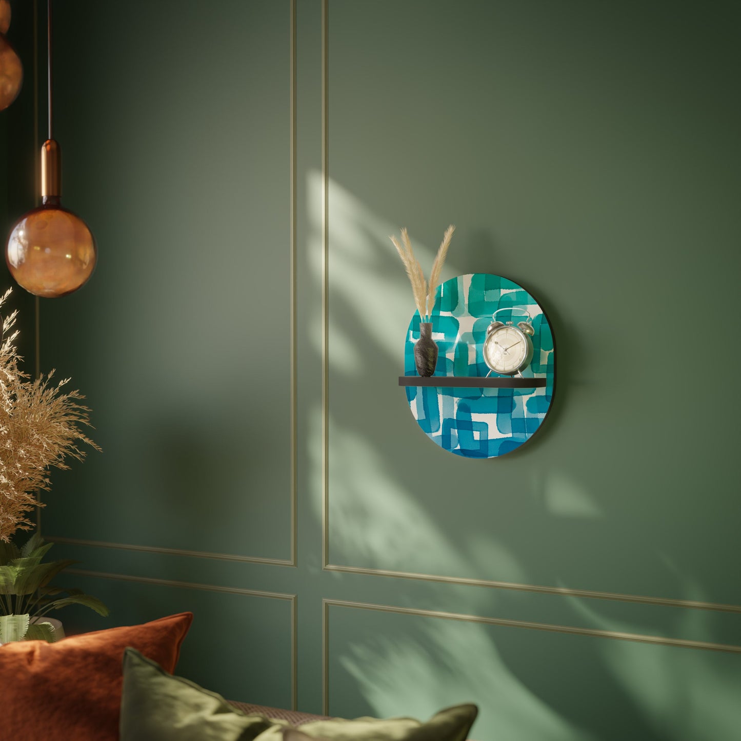 TURQUOISE RECTANGLES Mensola Ovale Decorativa con Finitura Nera