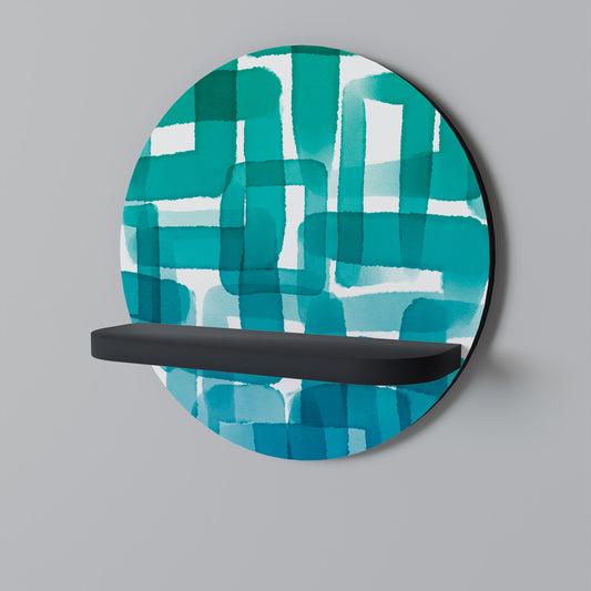 TURQUOISE RECTANGLES Round Art Shelf In Black Finish