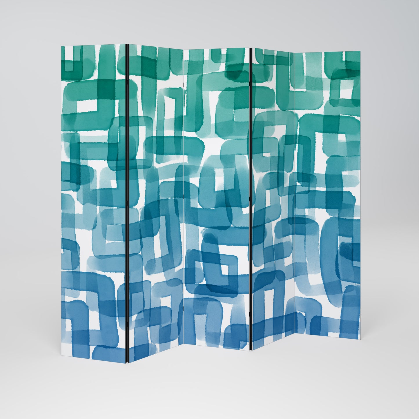 TURQUOISE RECTANGLES Decorative 5-Panel Room Divider