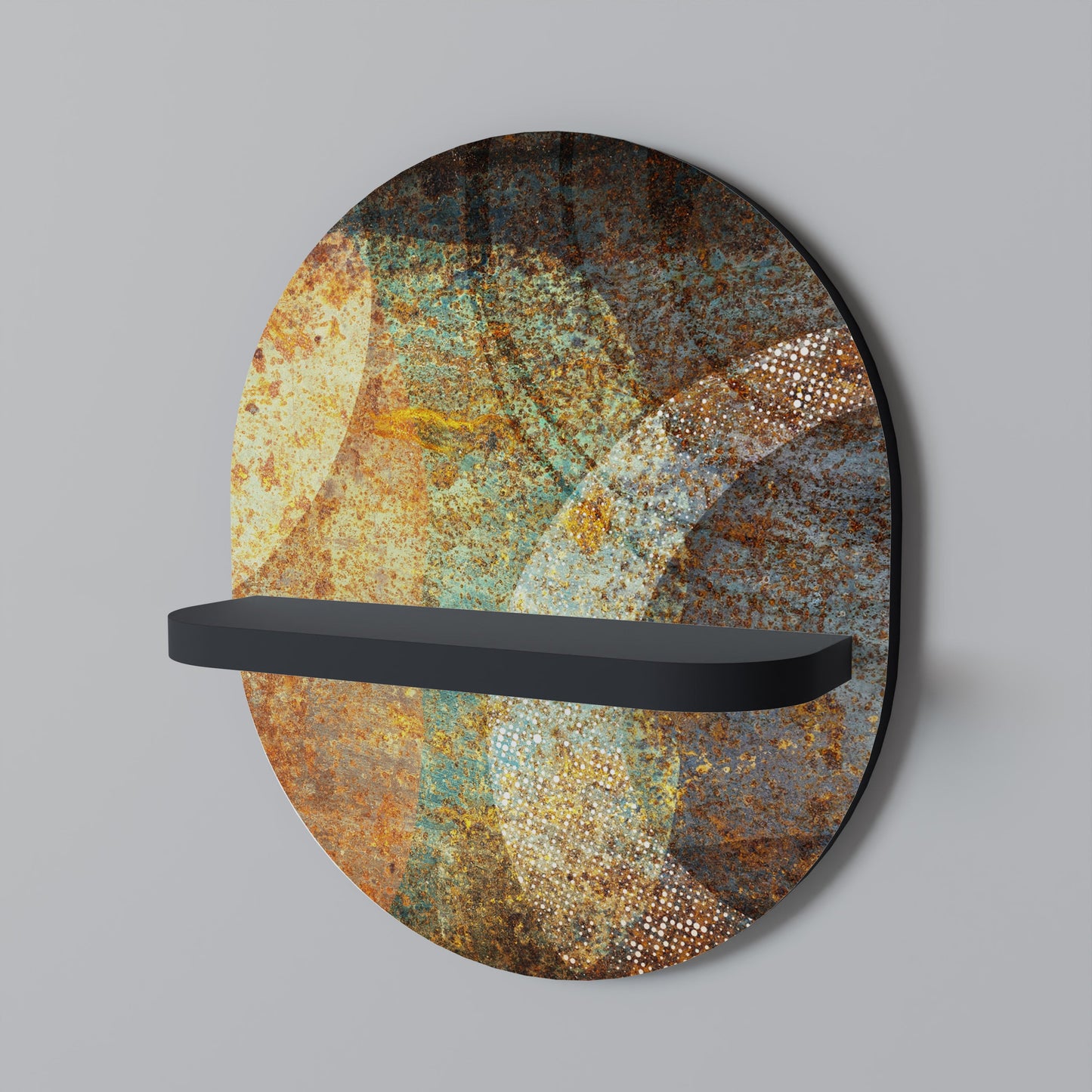 ANTIQUE AURA Oval Art Shelf In Black Finish