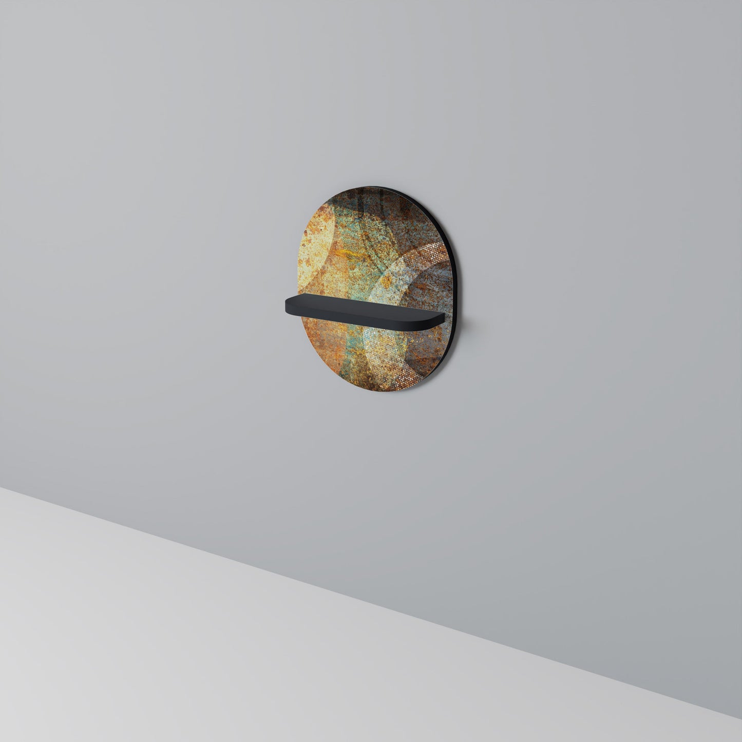 ANTIQUE AURA Oval Art Shelf In Black Finish