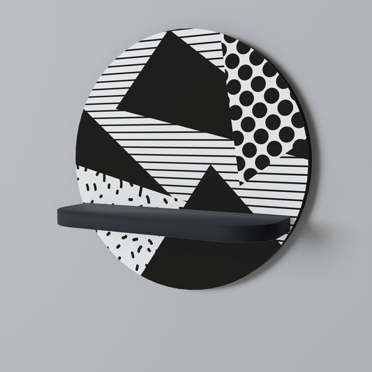GEMOETRIC MONOCHROME Round Art Shelf In Black Finish
