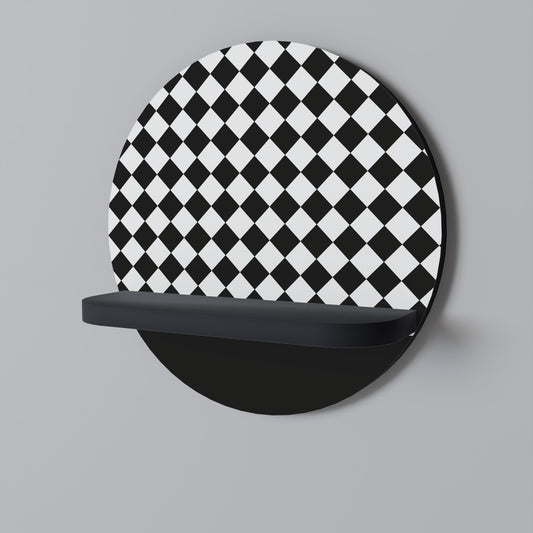 GRID GEOMETRY Round Art Shelf In Black Finish