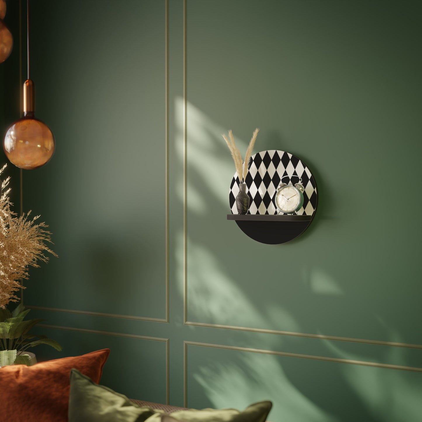 EDGY SERENADE Round Art Shelf In Black Finish