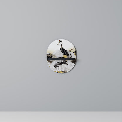 JAPANESE FLOCK OF CRANES Oval Art Shelf In Black Finish