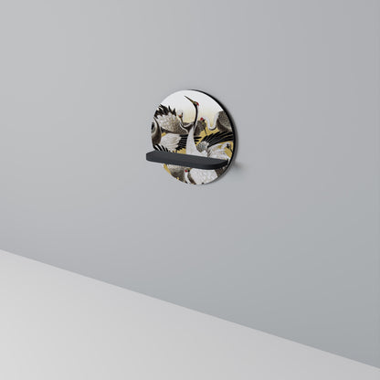 JAPANESE FLOCK OF CRANES Mensola Rotonda Decorativa con Finitura Nera