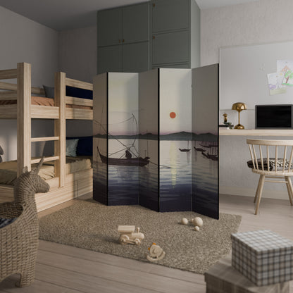 BOATS AND SETTING SUN Decorative 5-Panel Room Divider