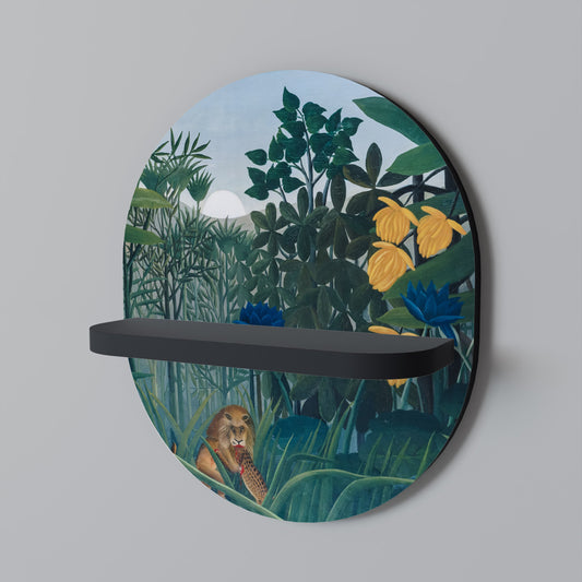 THE REPAST OF THE LION Oval Art Shelf In Black Finish