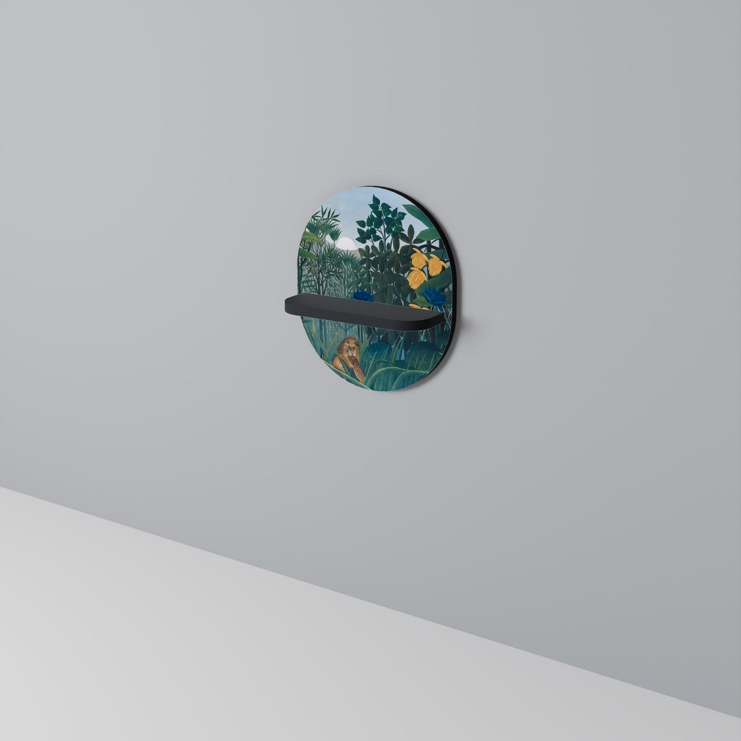 THE REPAST OF THE LION Oval Art Shelf In Black Finish