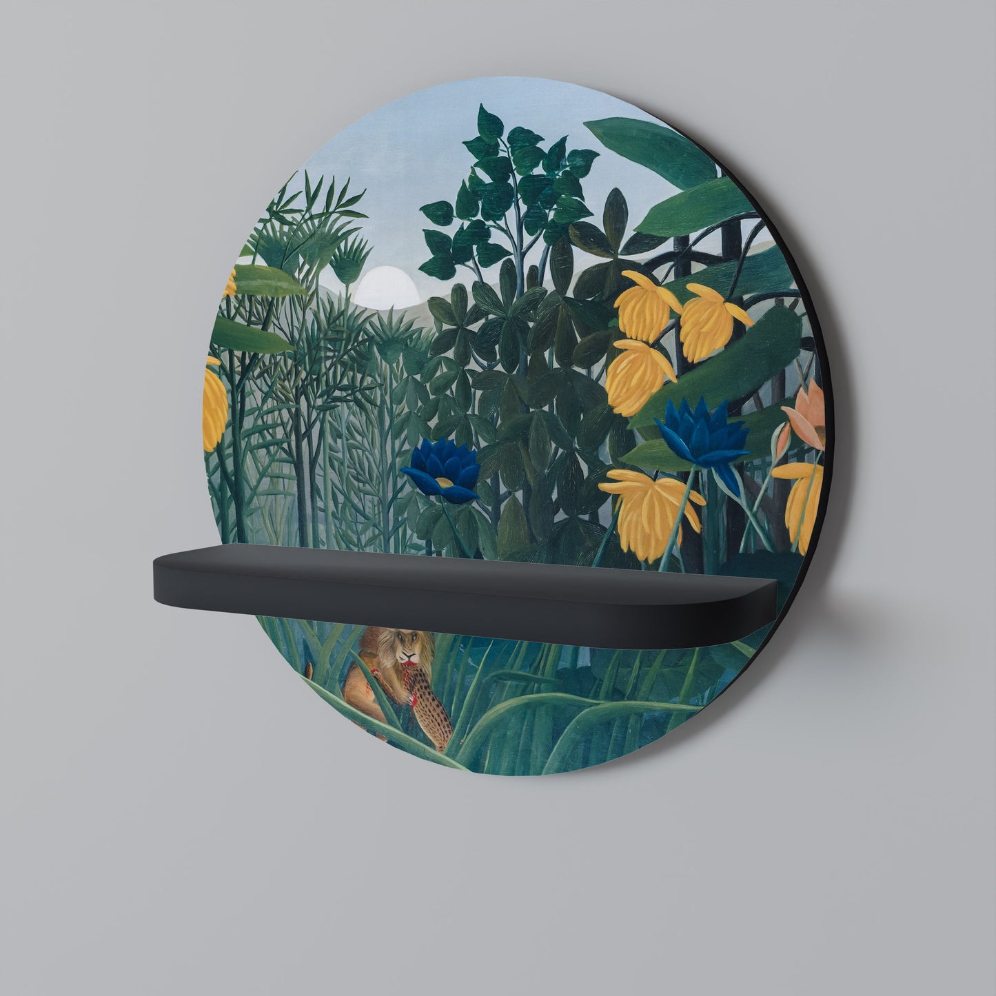 THE REPAST OF THE LION Round Art Shelf In Black Finish