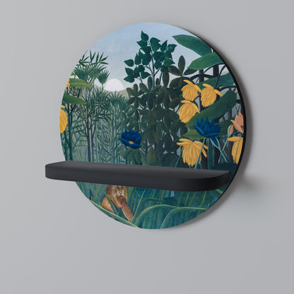 THE REPAST OF THE LION Round Art Shelf In Black Finish