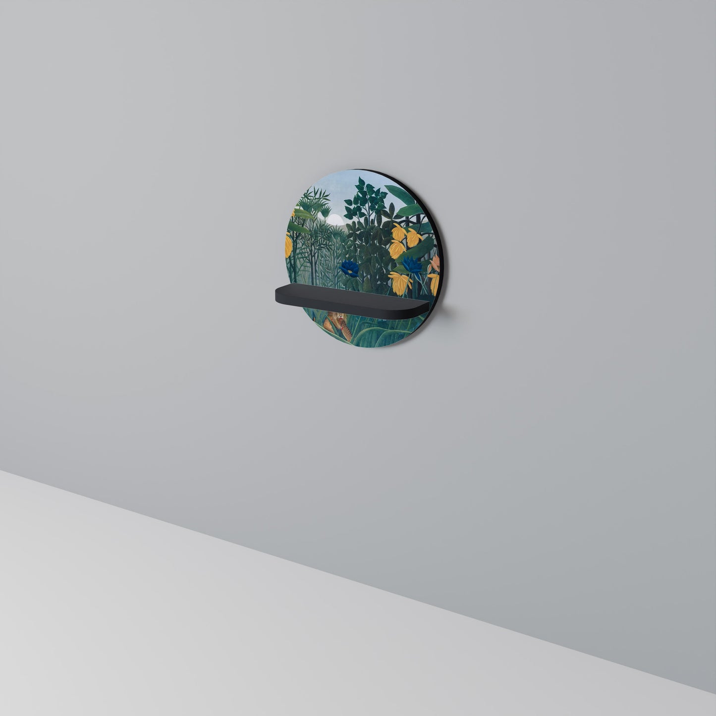 THE REPAST OF THE LION Round Art Shelf In Black Finish