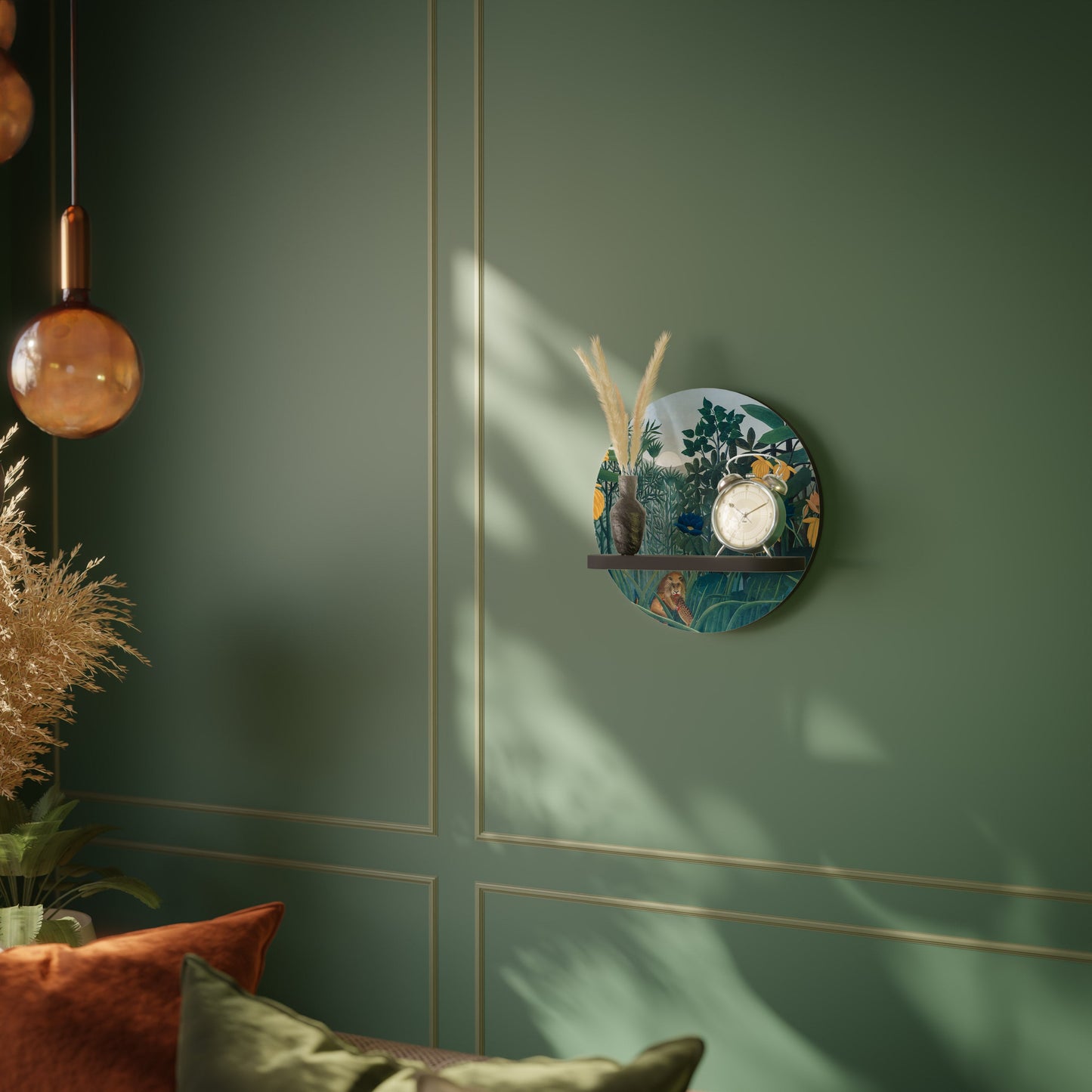 THE REPAST OF THE LION Round Art Shelf In Black Finish